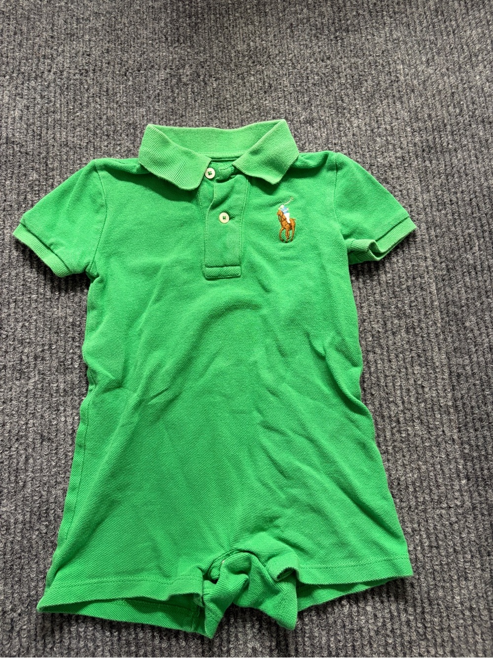 Ralph Lauren Bright Green Polo Romper with Pony Embroidery 24 months